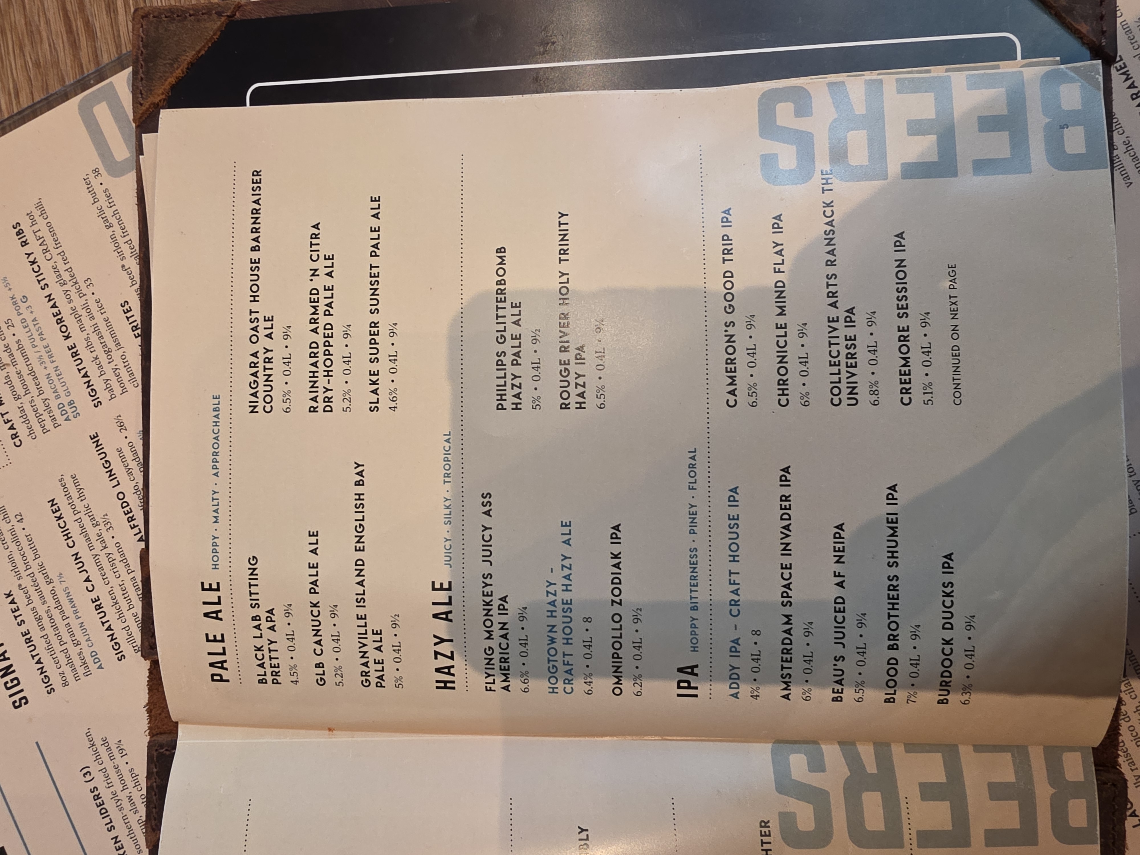 Menu at Craft beer market