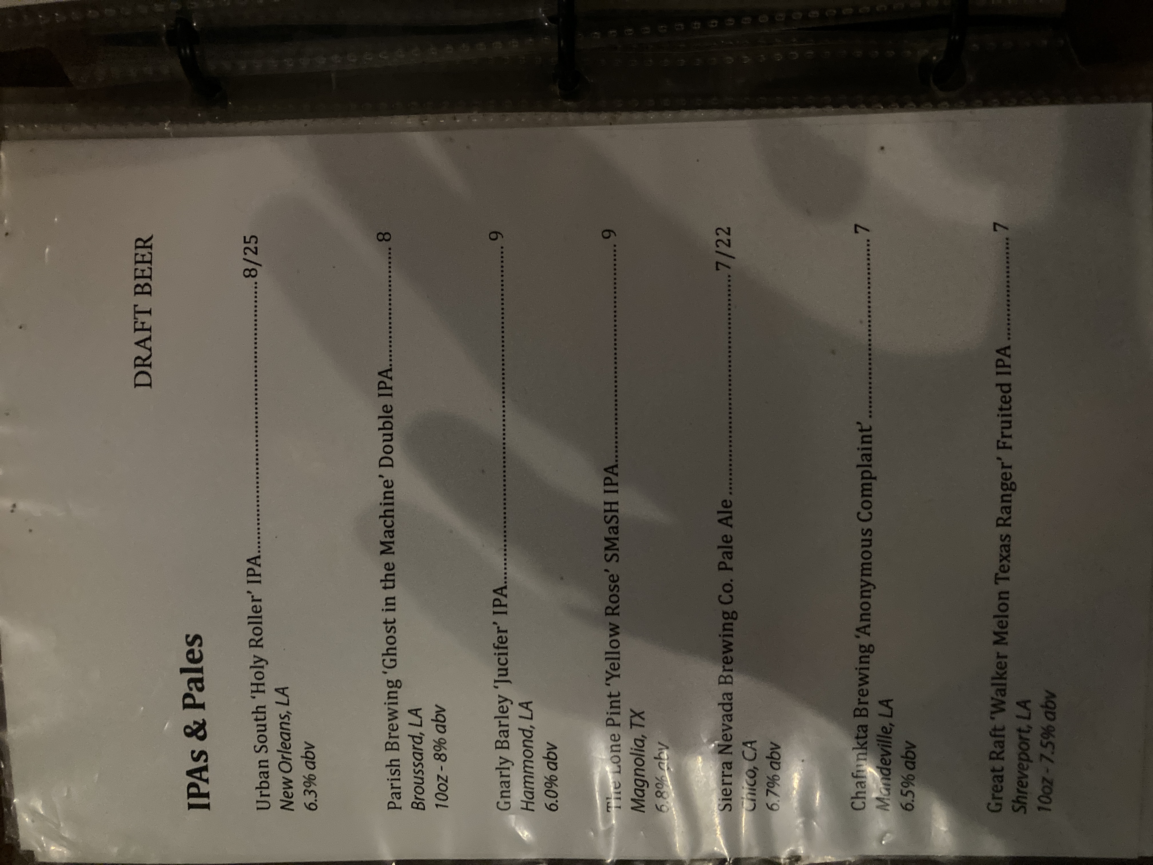 Menu at Avenue pub 